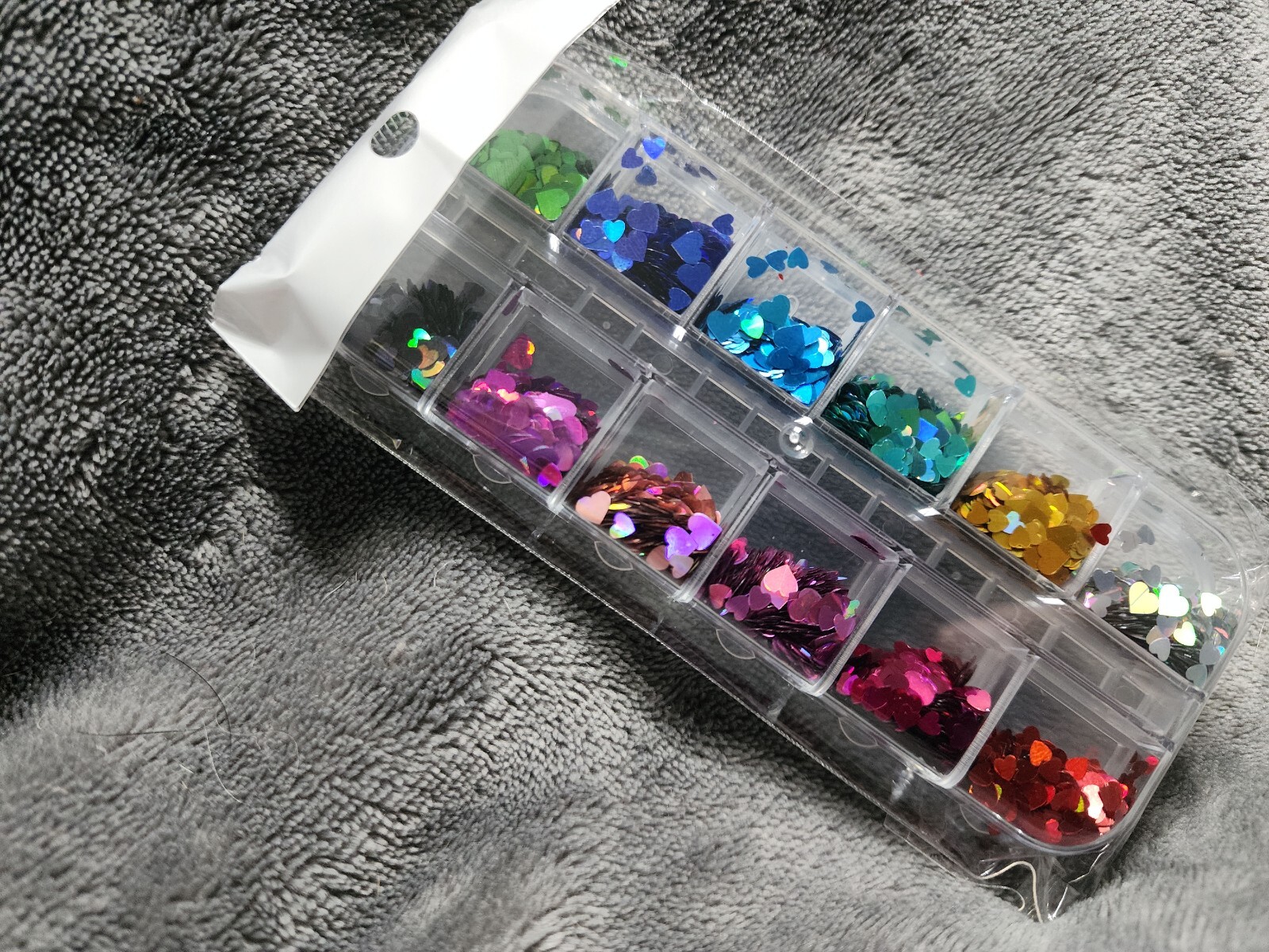 Acrylic Nail Art Glitter Heart Shapes Multiple Colors. Pack of 12