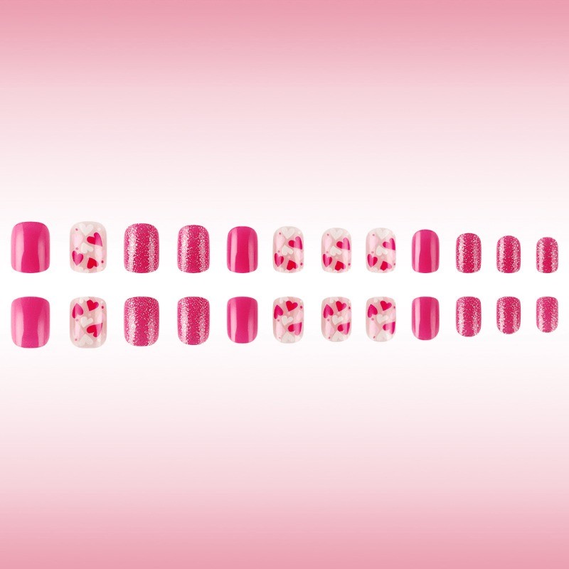 48 Pcs of Pink Heart-shaped Nails – Short Oval, Smooth and Removable Fake Nails