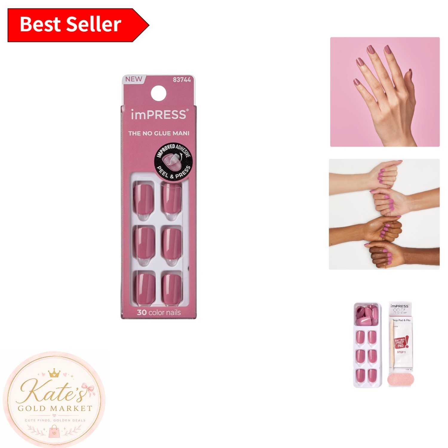 Petal Pink Kiss Press-On Nails – 30 Solid, Shimmery Nails for Quick Manicures