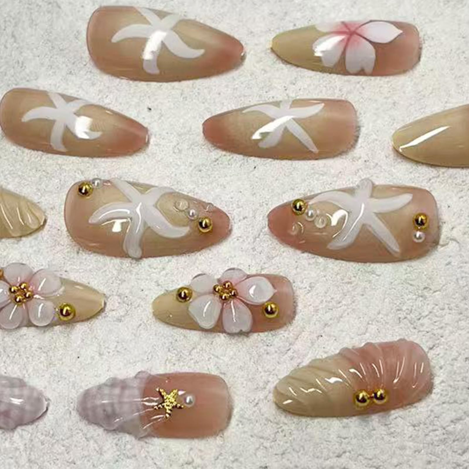 Jremg Flower Press on Nails Medium Almond Fake almond, Multicolor