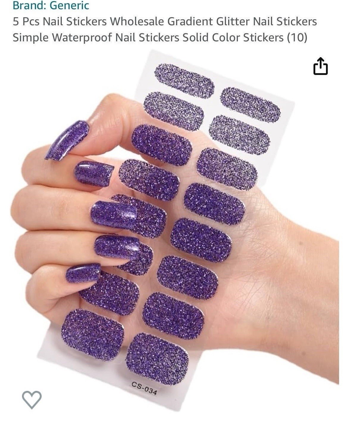 9 Sparkly Full Cover Nail Art Stickers, Self Adhesive Nail Decals