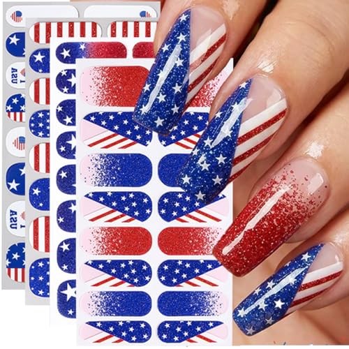 4th of July Full Nail Wraps Gel Nail Stickers Independence Day Nail Full style9