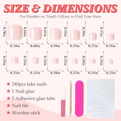 168pc Press on Toenails Nude Fake Toe Nails with Glue Adhesive Tabs, Nude Pink