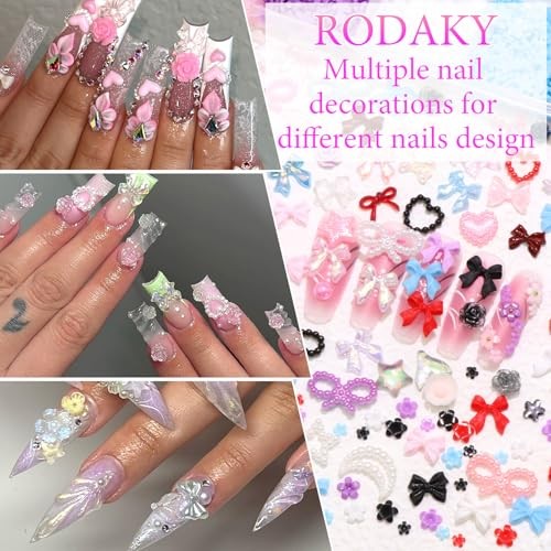 Bow Nail Charms Set 6 Colors Assorted 3D Charms for Nails Multiple Colorful