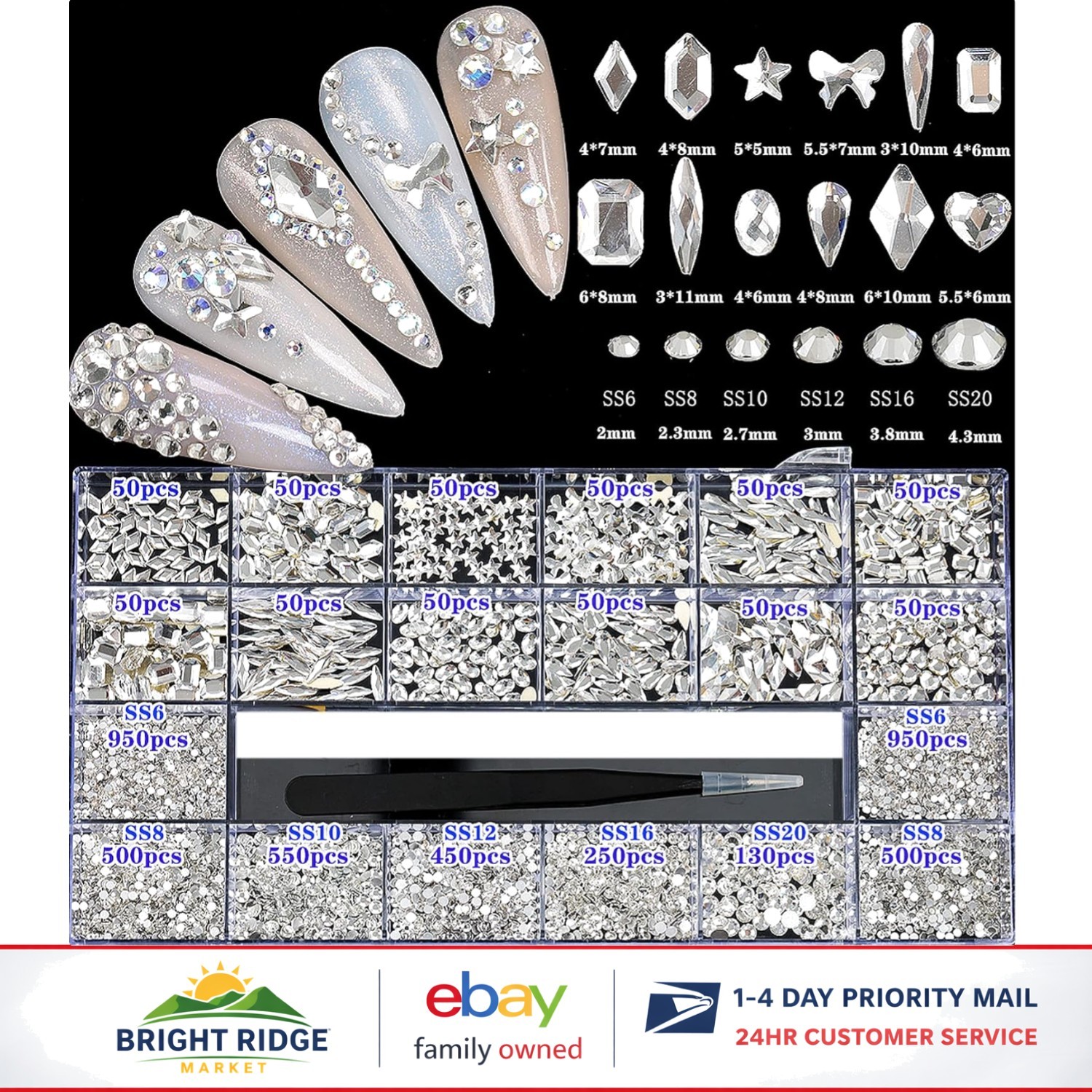Multi-Shaped White Rhinestones for Nail Art, Jewelry and Craft Projects