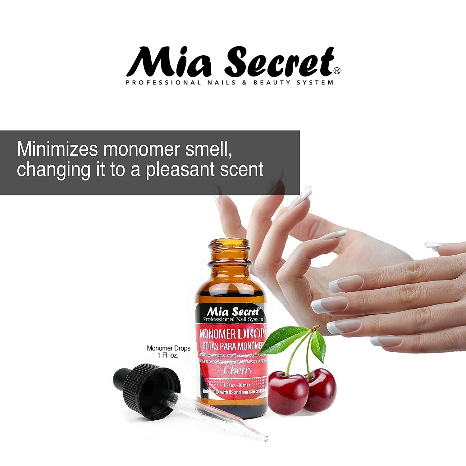 NEW!!! Mia Secret CHERRY SCENT Monomer Drop 1 oz + 16 oz Monomer