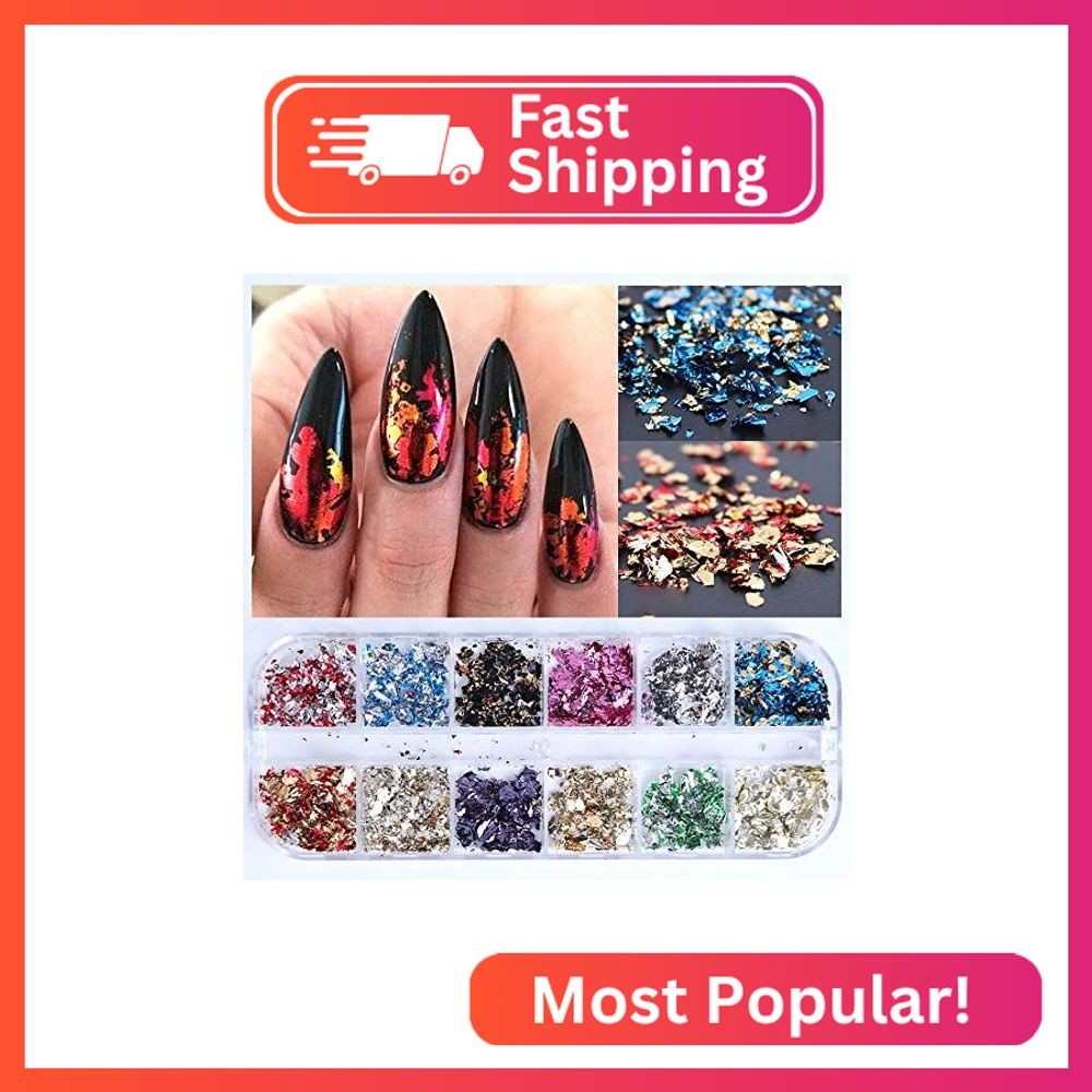AUOCATTAIL 24 Grids Foil Nail Art Holographic Aluminum Nail Foil Flakes Stickers