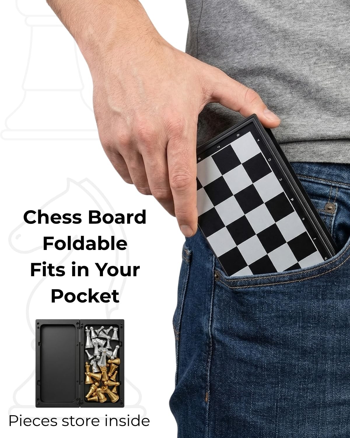 Mini Travel Chess Set Magnetic Vikutu 5.11 Inches X-Small, Black and White
