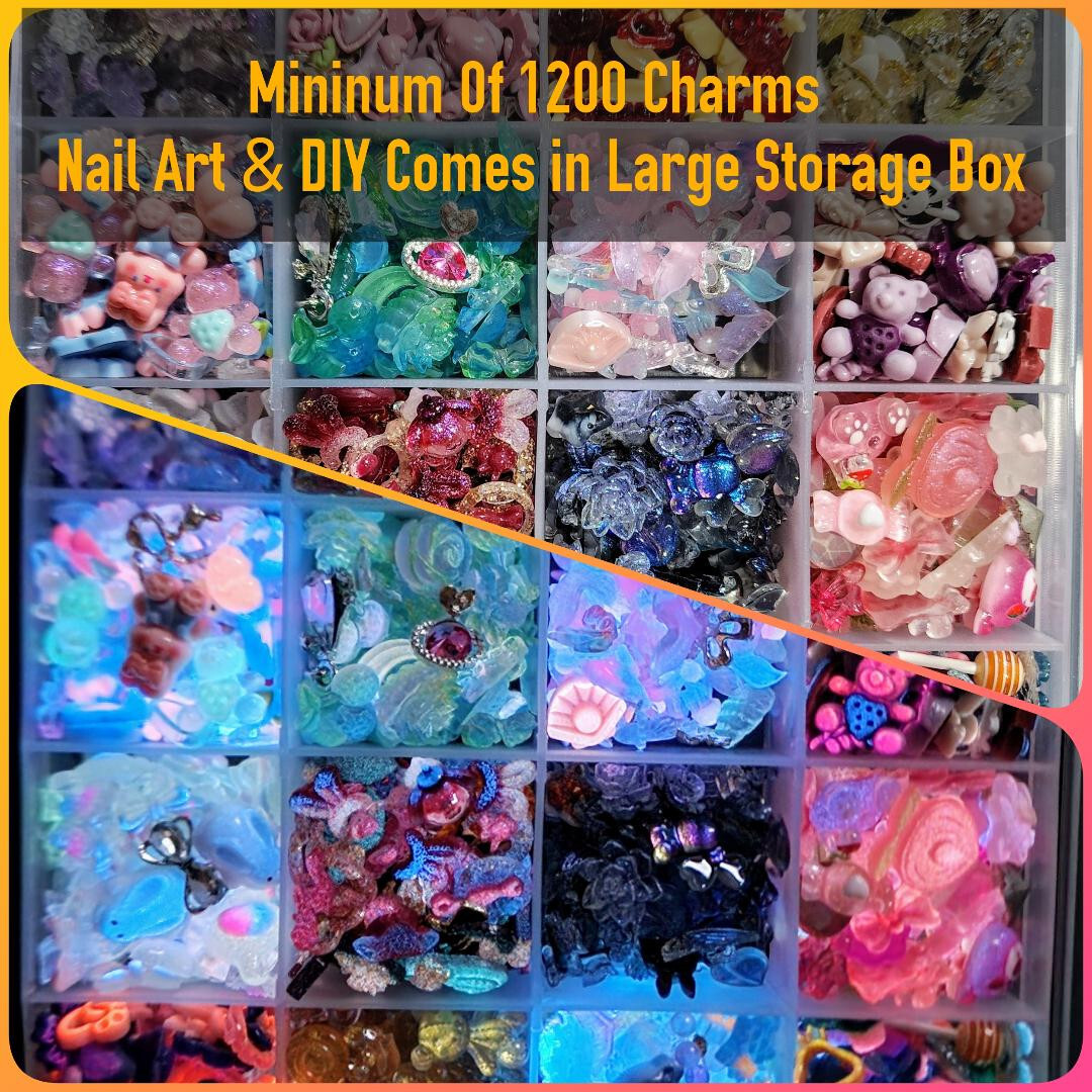 1200 Pieces Minimum Large Box DIY &NAIL ART CHARMS GLOWS~Nails~Craft• DIY•RESIN
