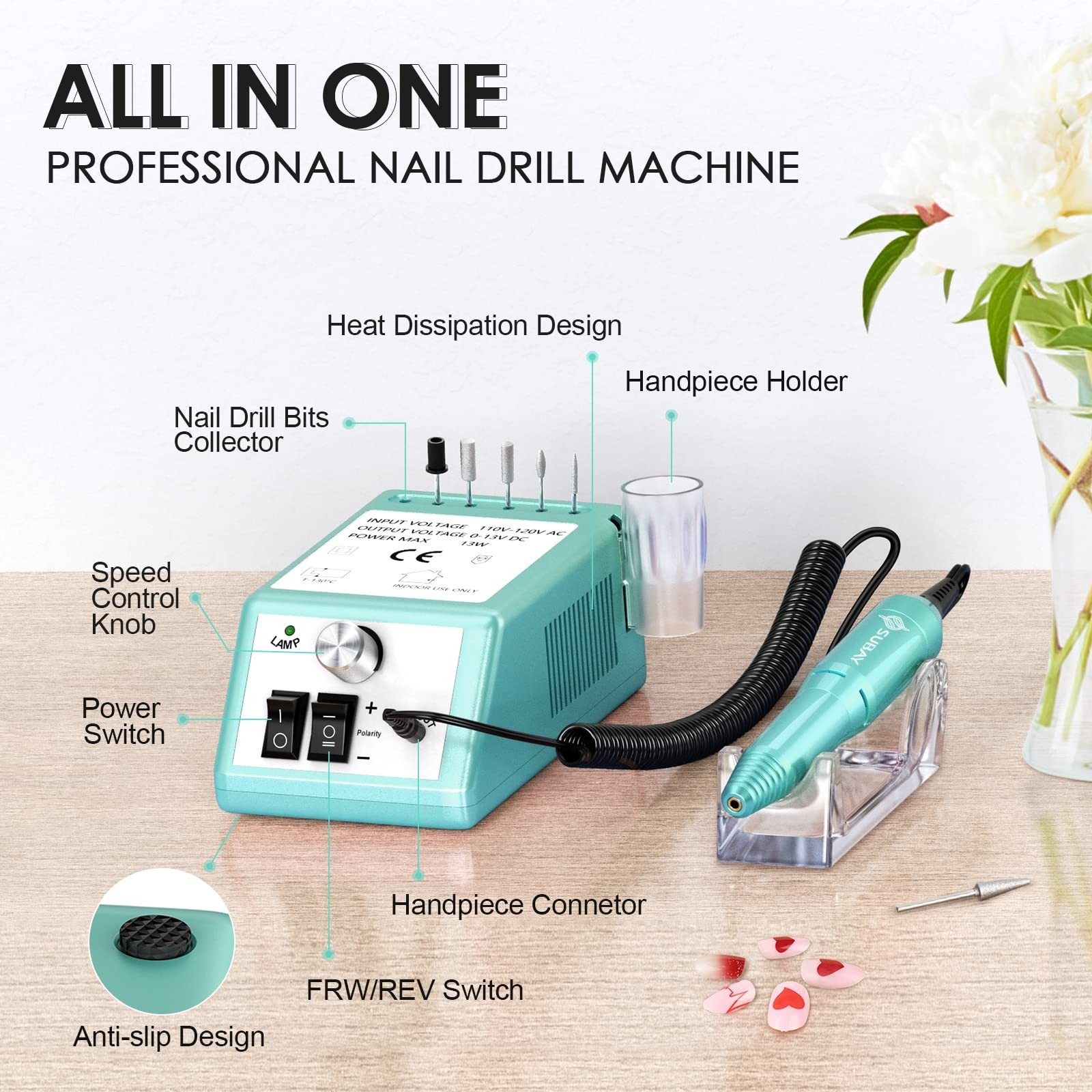 SUBAY Professional Finger Toe Nail Care Electric Nail Drill Machine Manicure …