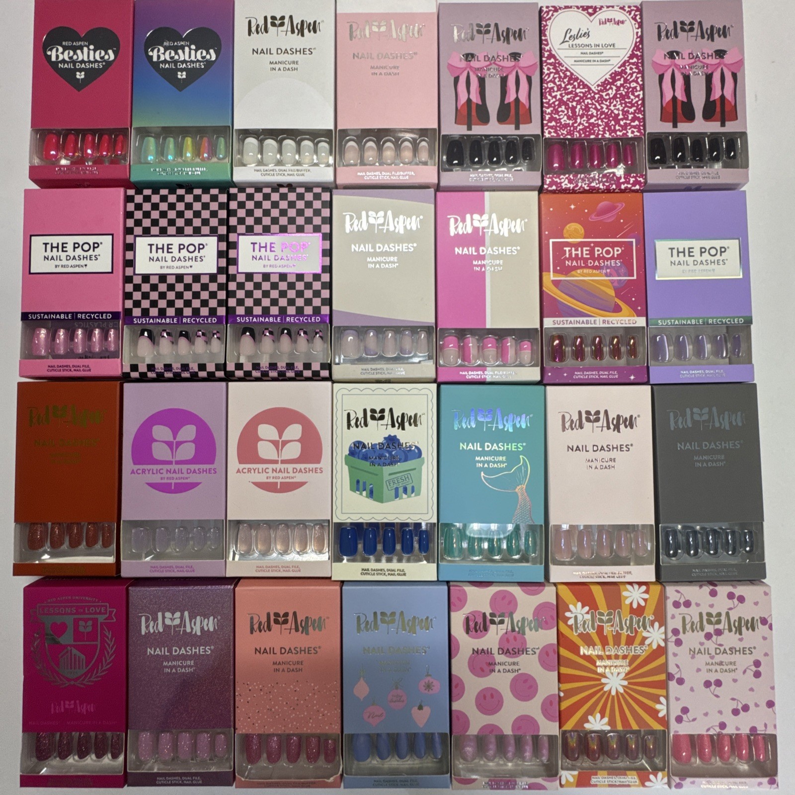 Lot Of 28 Boxes Brand New Red Aspen Nails Sets Glitter, Metallic Chrome, Pattern