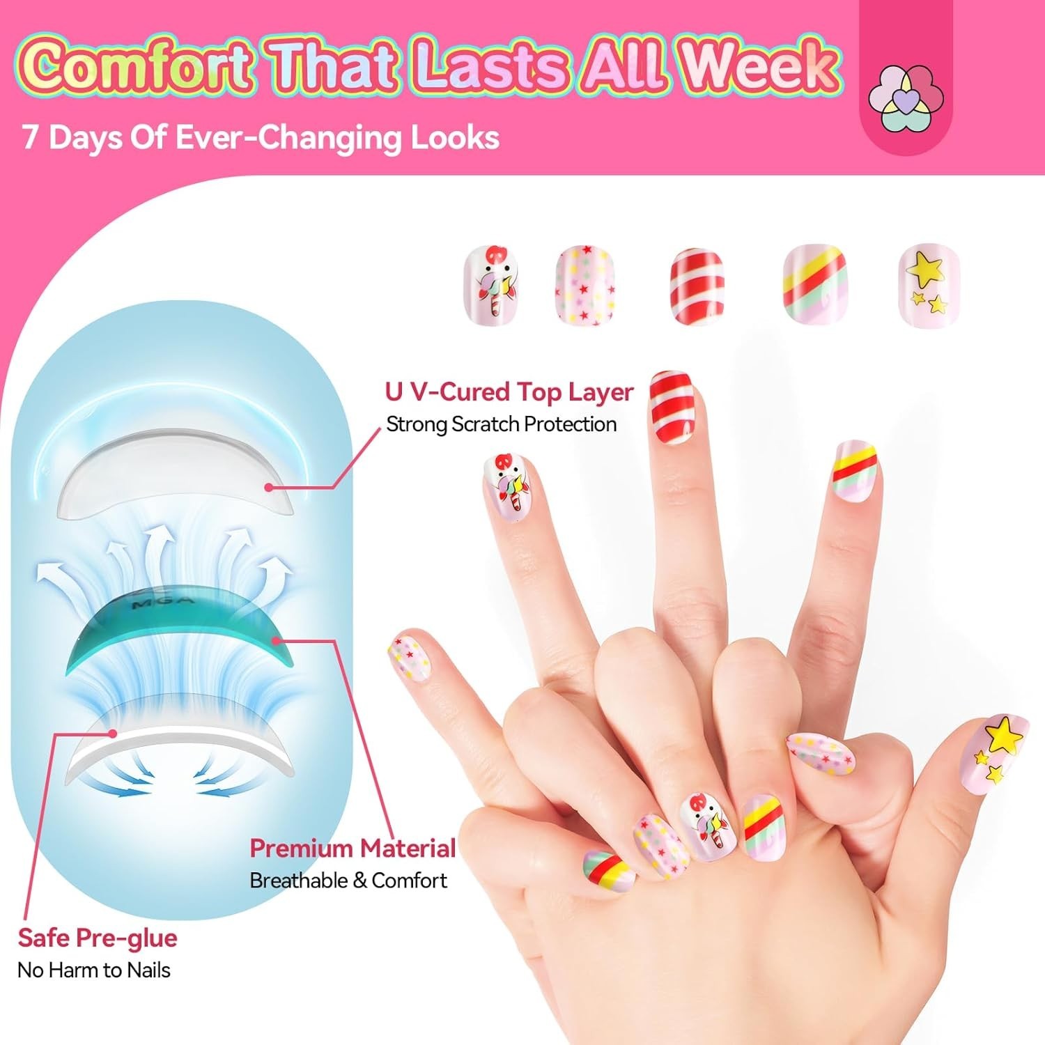 168Pcs 7 Pack Press on Nails for Kids: Funky-bright Fake Nails for Kids 8-12 …