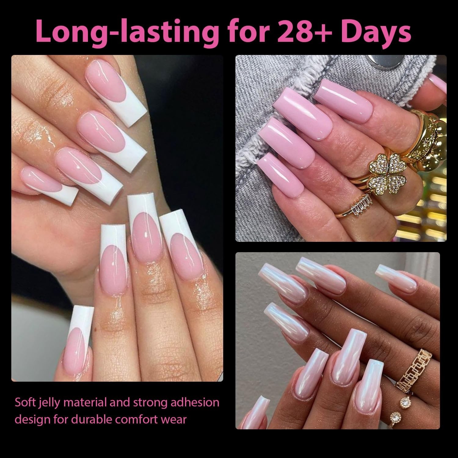 UNA GELLA Square Fake Nails 504pcs Clear Gel Tips 12 Sizes Full Cover Nail Kit