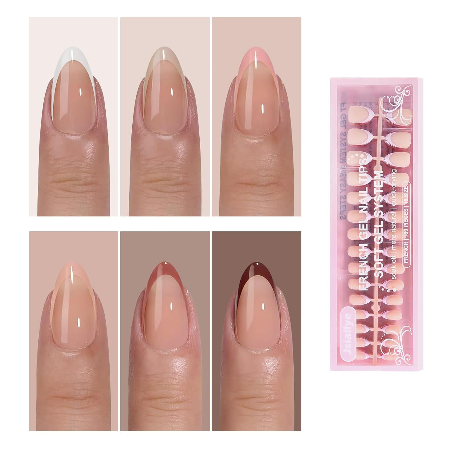 6 Packs 180Pcs French Tip Press on Nails Short Almond – French Soft Tip Nails Ge
