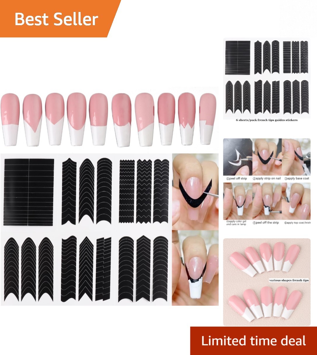 6 Large Self-Adhesive French Tip Stickers for Effortless Nail Art Perfection