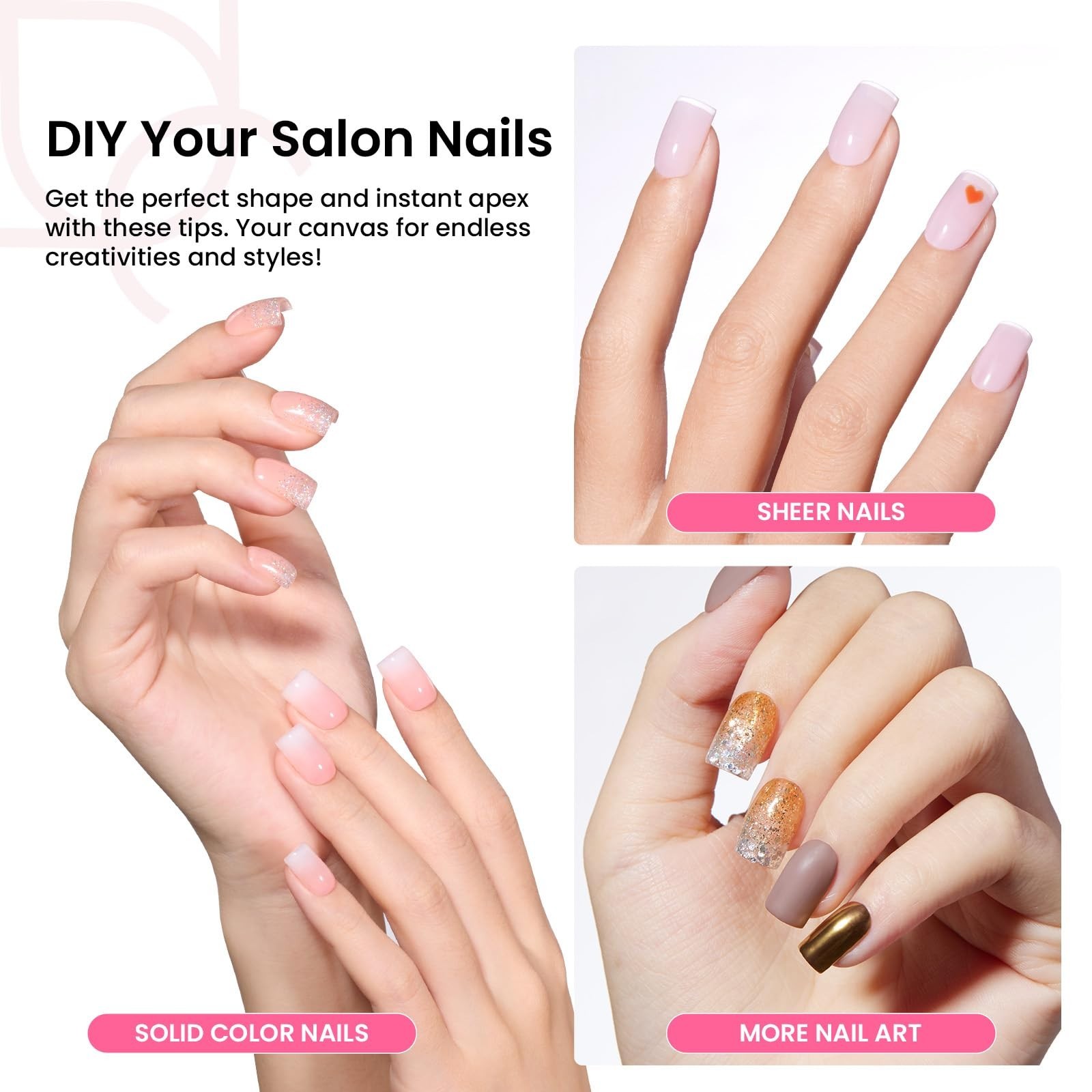 Extra Short Square Gel Nail Kit – 224 Pcs Pre-Building Tips, Mini Lamp & Glue
