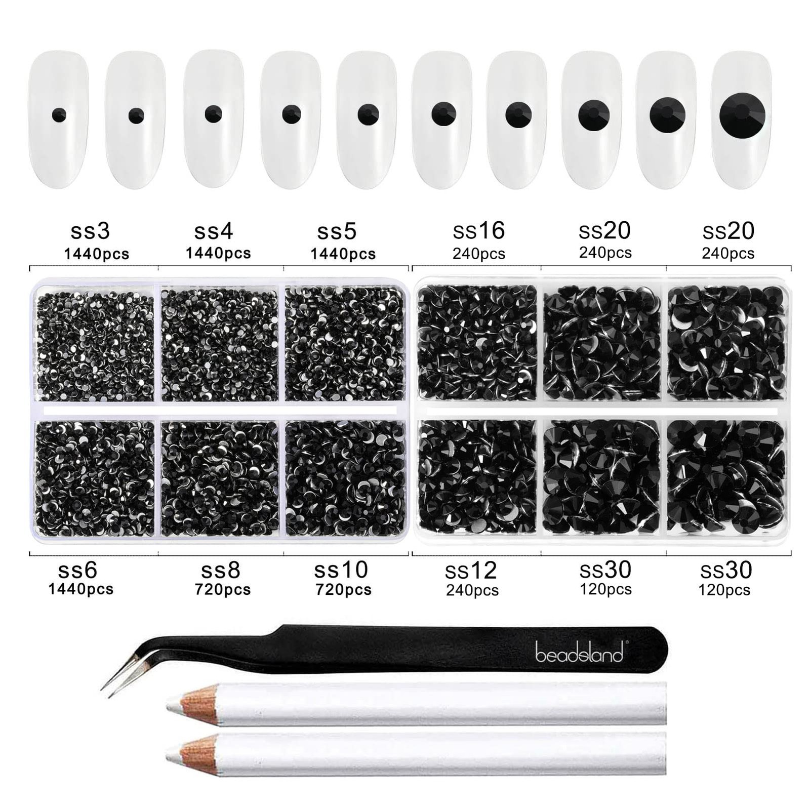 8300PCS Flatback Rhinestones, Black Rhinestone Round Crystal Rhinestones for …