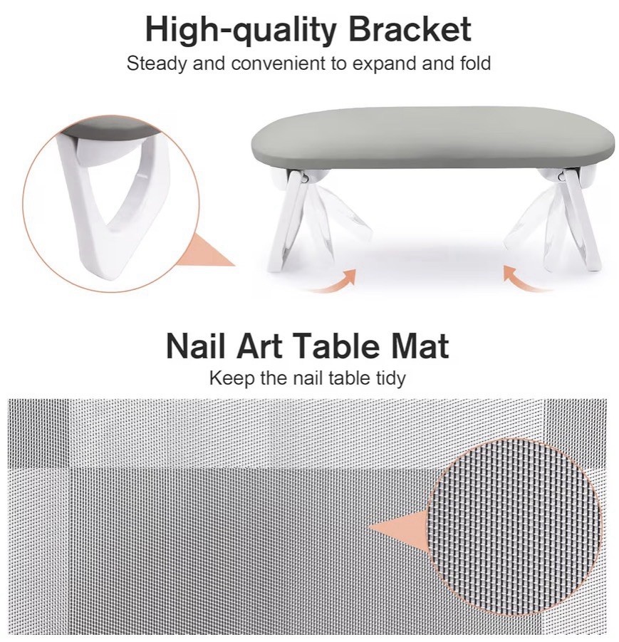 New! Arm Rest for Nails Tech, Foldable PU Leather Nail Arm Rest W/ Nonslip Mat