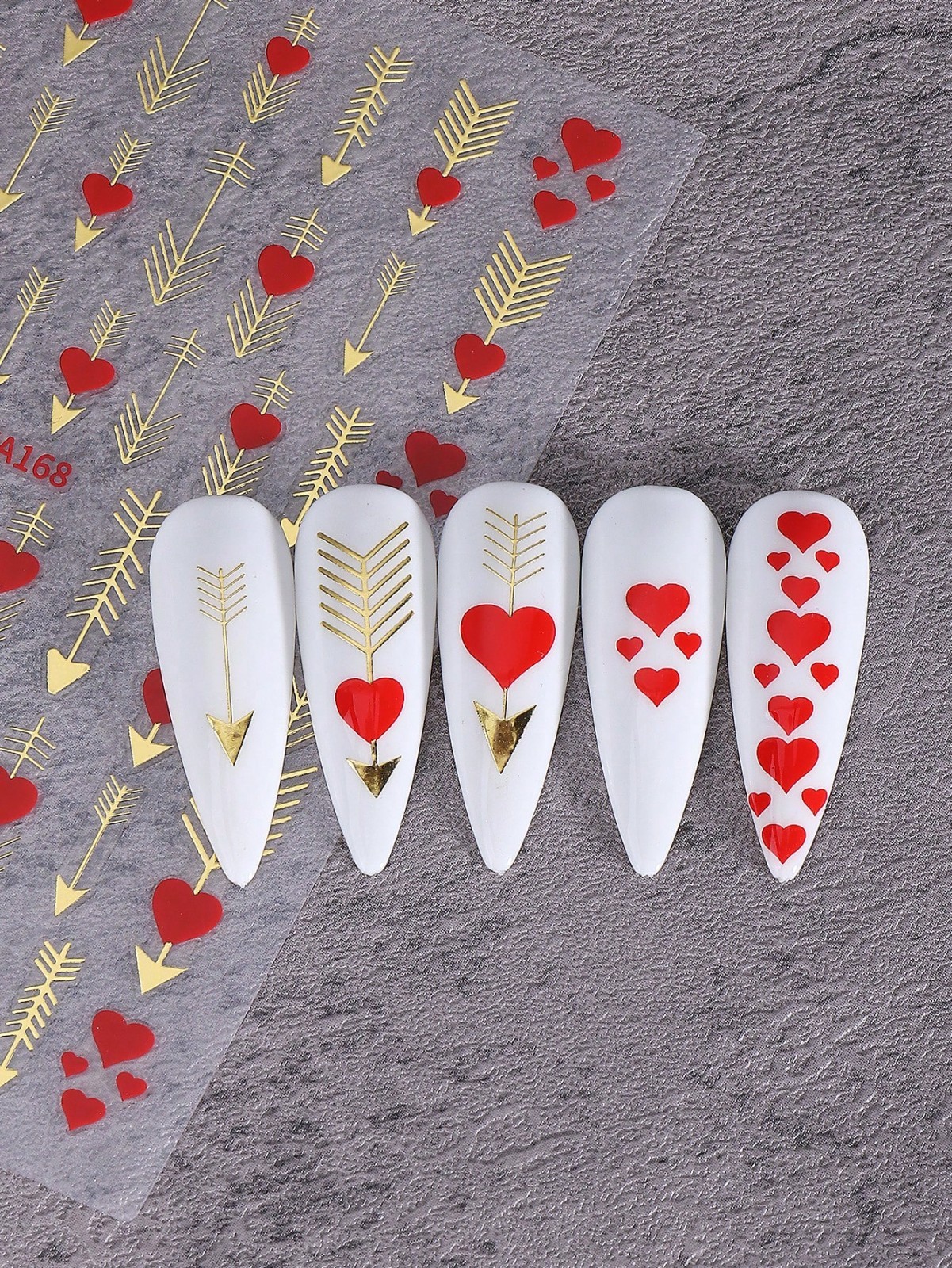 ❤️ 2-Pack 3D Red Heart Nail Stickers – Valentine’s Gold Arrow Designs UK 🇬🇧