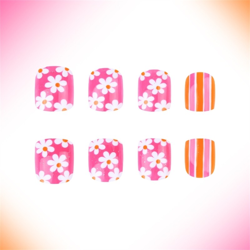 24pcs Stylish Square Acrylic False Nail Glossy Press on Nail For Any Occasion