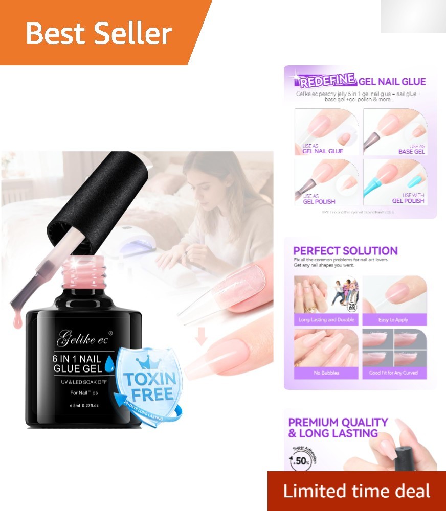 Peachy Jelly 6 in 1 Nail Glue Gel – Break Resistant, UV Cure Required Adhesive