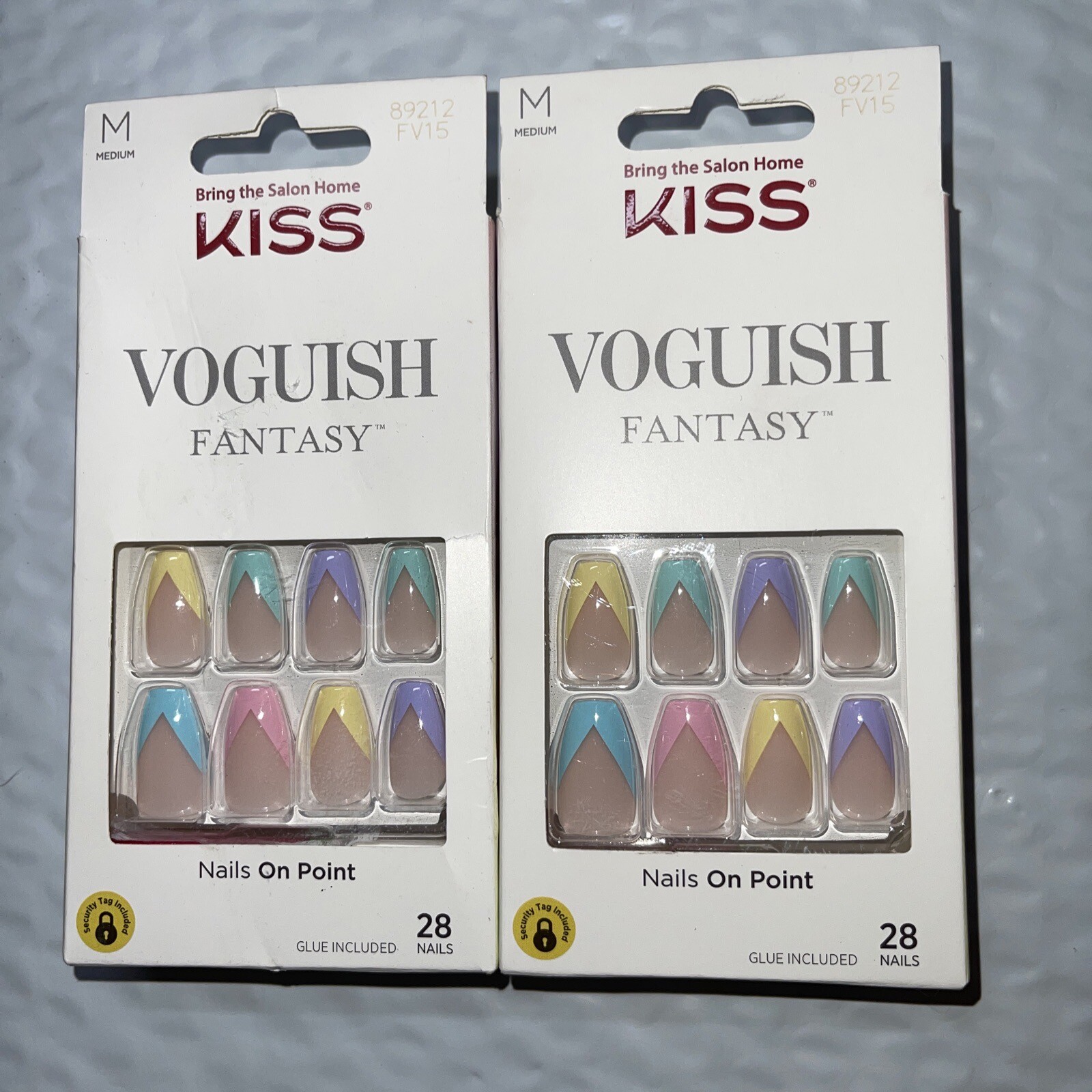 Lot o 2 KISS Voguish Fantasy Fake Nails Set Medium Coffin Ready-To-Wear 28 count