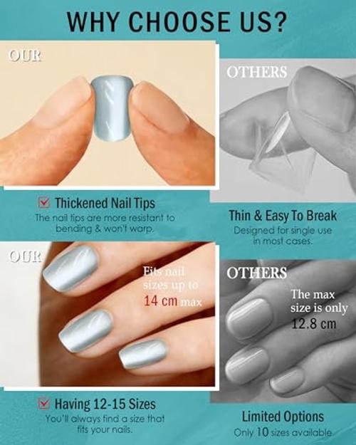 Short Square Press on Nails with Tools Kit, Blue Cat Eye 04# Teal Cat Eye