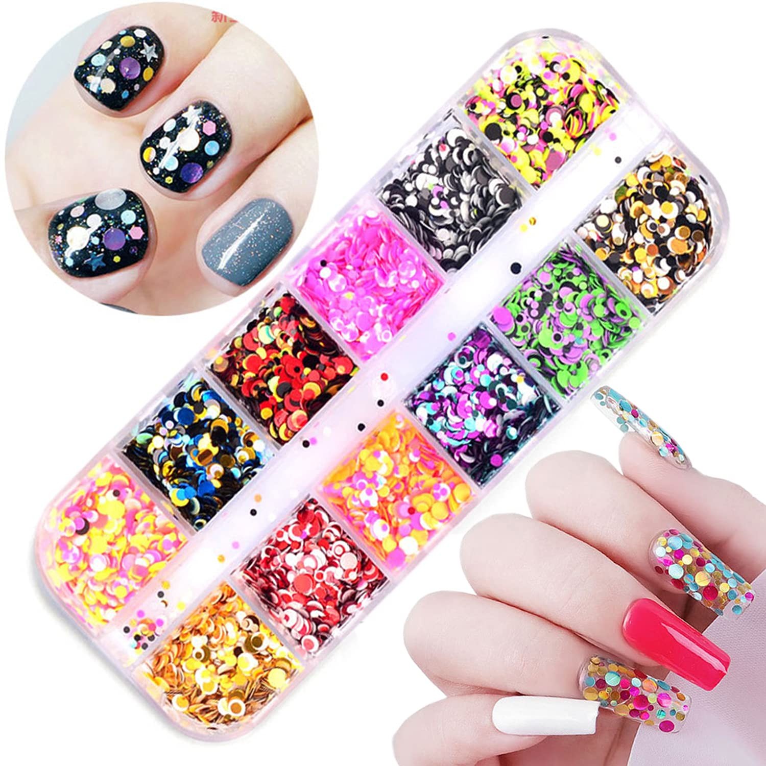 12 Colors Laser Mixed Circle Nail Glitter Sequins 3D Art