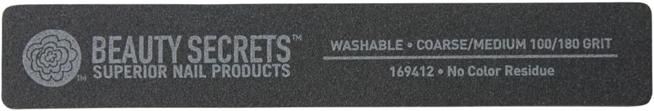 Beauty Secrets 100/180 Rectangular Black Cushion Nail File Black