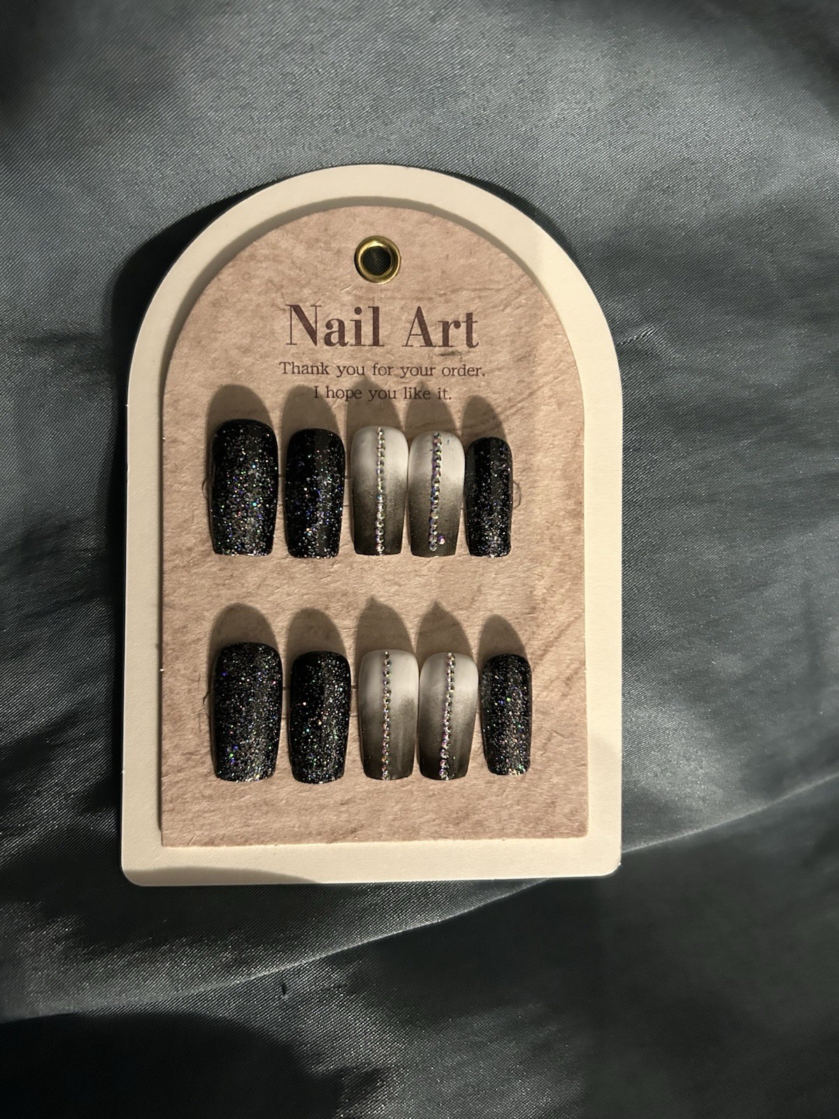 Z NAILZ! Handmade M Square Black Ombré W/Stones & Glitter Press On Nails