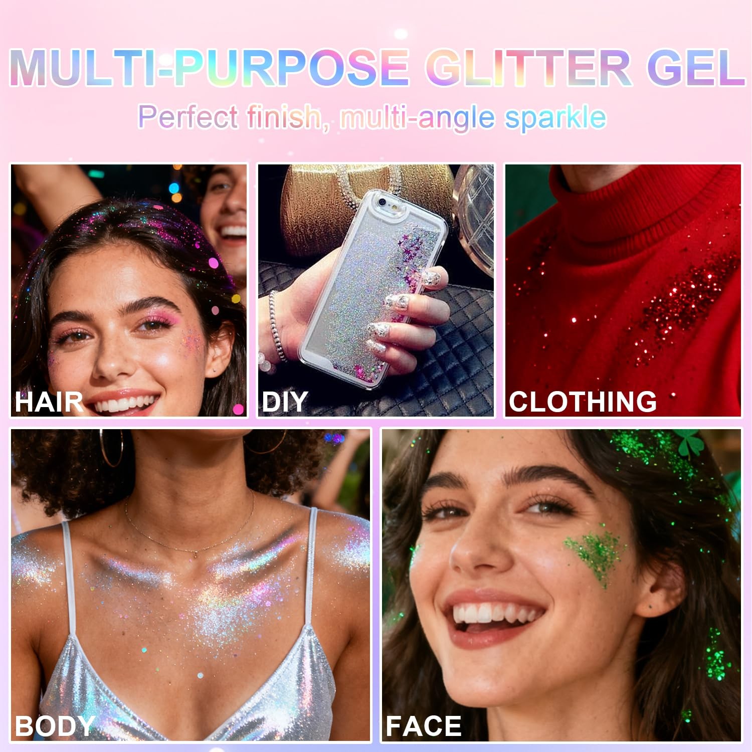 Roll-on Holographic Body Glitter Gel for Face and Hair, Chameleon Color Chang…