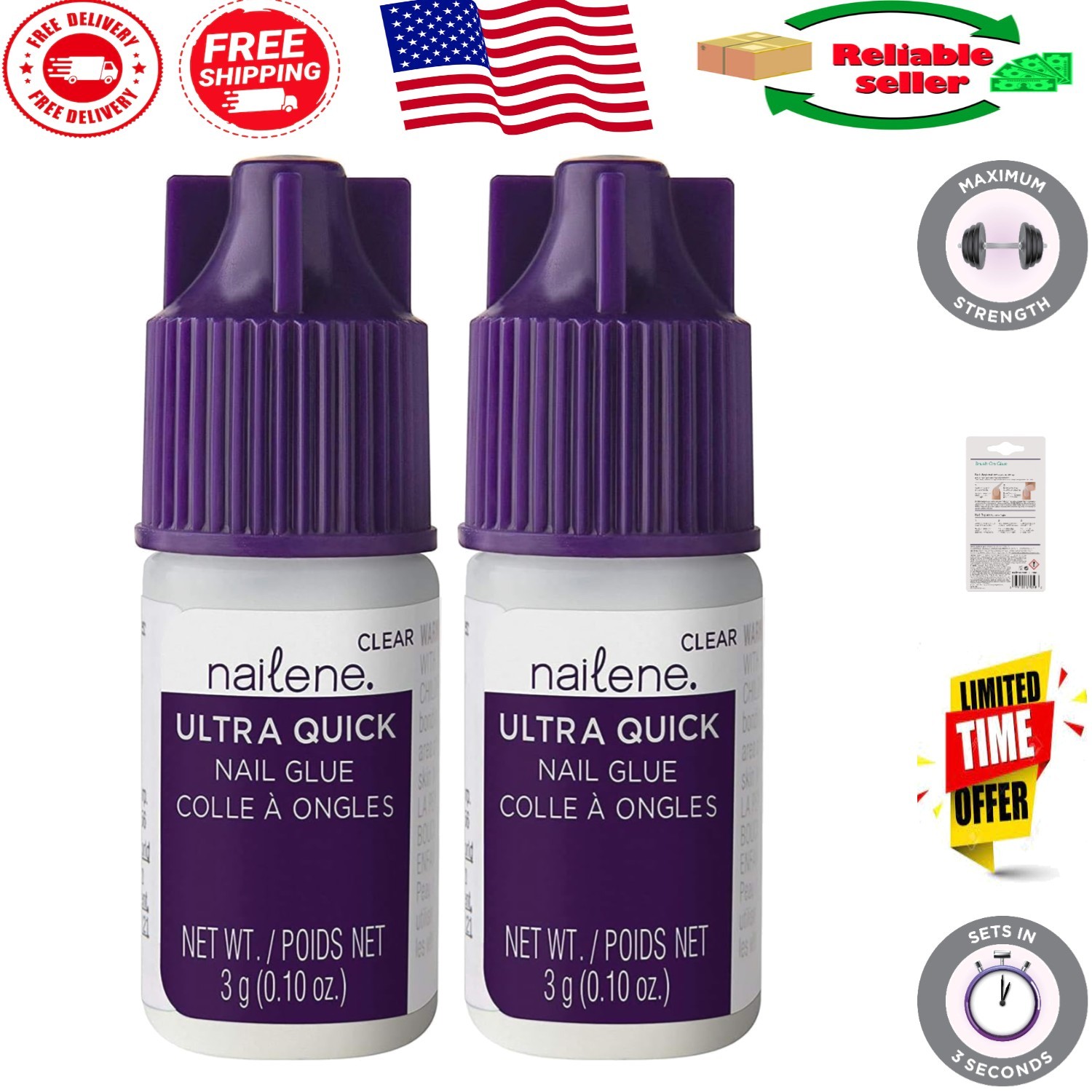 Nail Care Essential: Ultra Quick Nail Glue 0.10oz for Lasting Beauty, Pack of 2