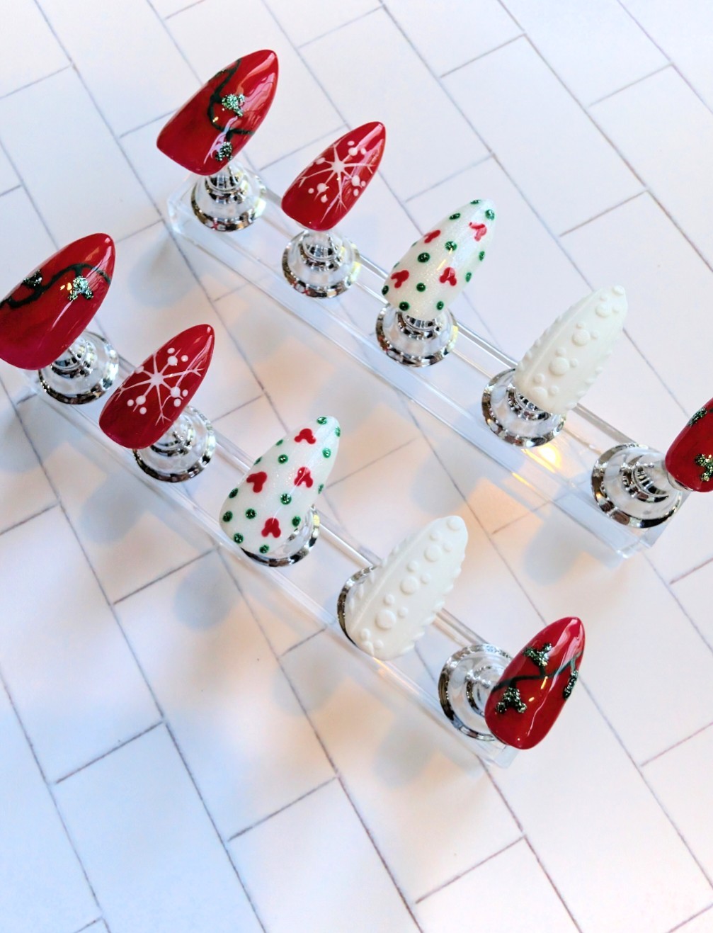 Handcrafted Mickey Mouse Christmas Press On Nails Medium Almond Handmade Holiday