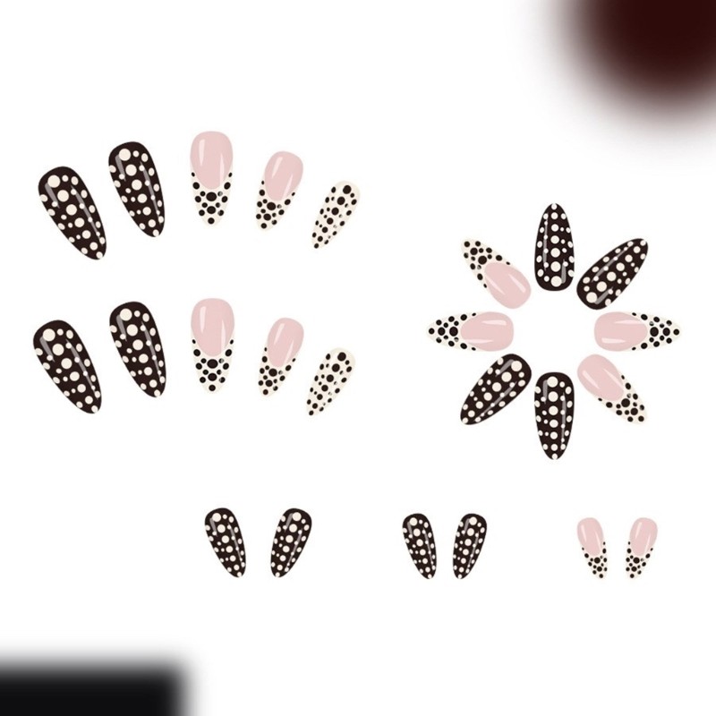 24Pcs Nudes Colored French Tip Press On Nail Dot Design ABS Multiple Sizes