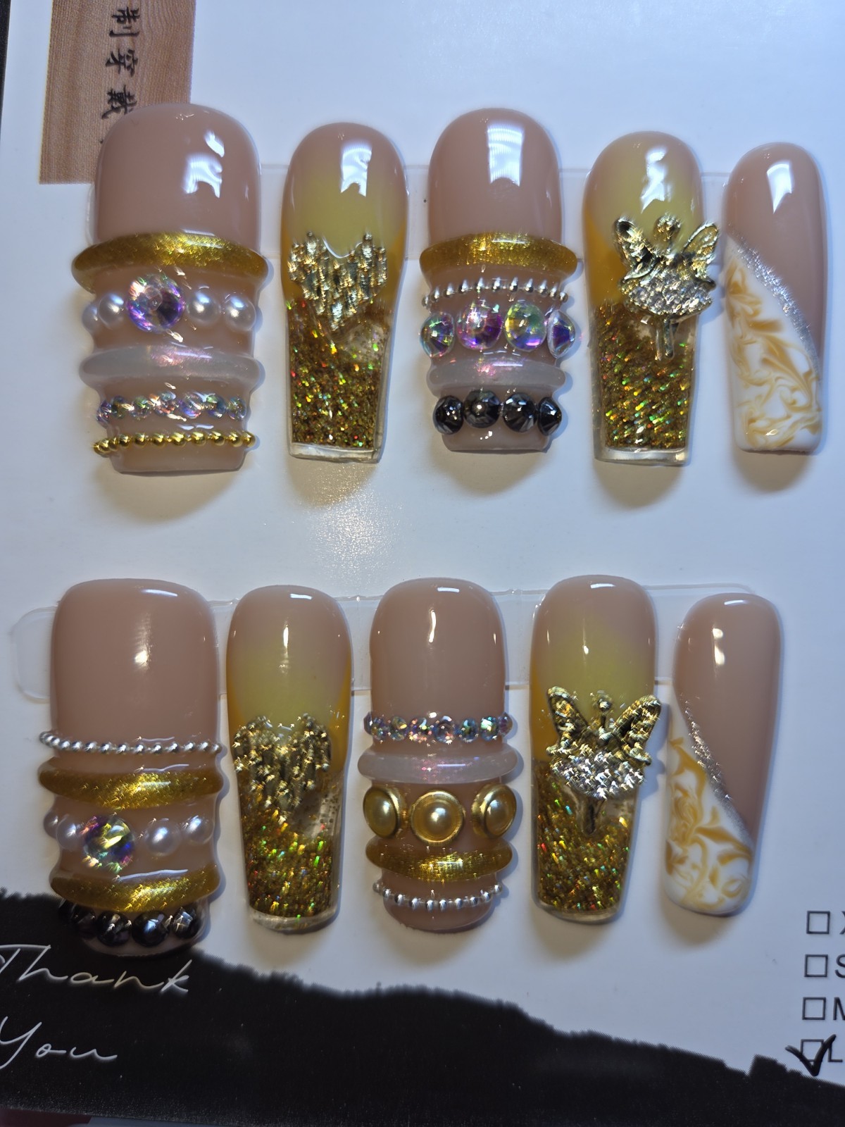 Press On Nails Handmade Large Gold Y2k Bangle Bracelet Water Aqua Nail