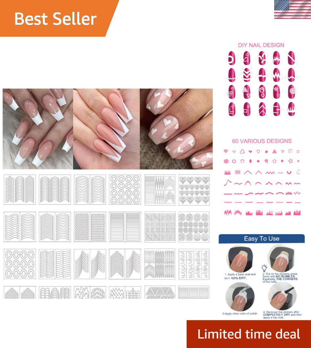 60 Elegant French Manicure Nail Art Stickers with 1768 Pieces for Perfect Nails