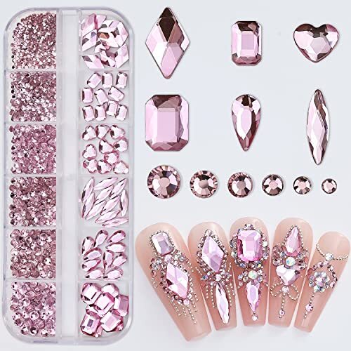 Nail Art Rhinestone, 3D Crystal Nail Diamond Gem, Flatback Rhinestones Pink