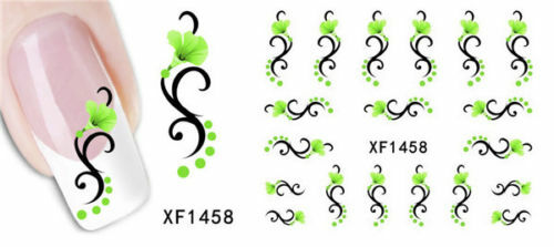 Nail Art Water Transfer Sticker Decal Stickers Pretty Flowers Green Black XF1458