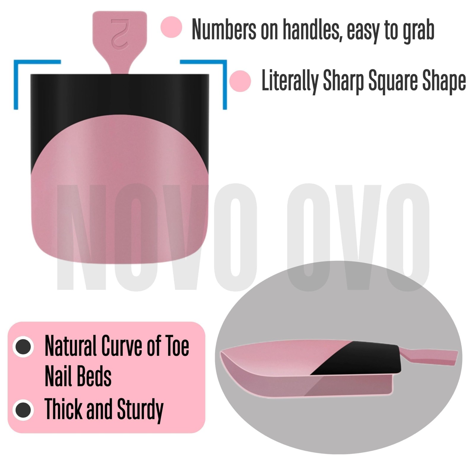 NOVO OVO Halloween Black Medium, Sharp Square Toe Nail French Tips