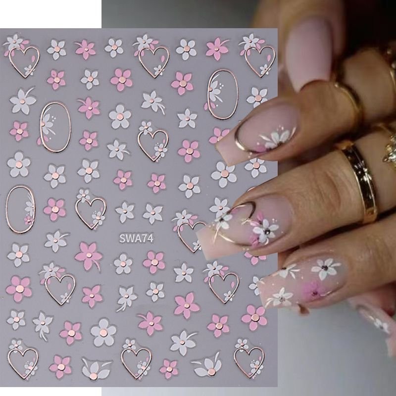 Pink Daisy Flowers Nail Art Stickers Small Wildflower Spring Summer Floral
