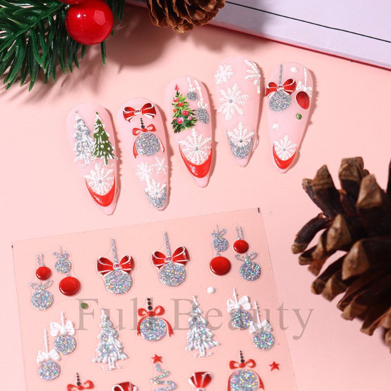 5D Embossed Christmas Snowflake French Santa Star Nail Art Sticker Manicure NH24