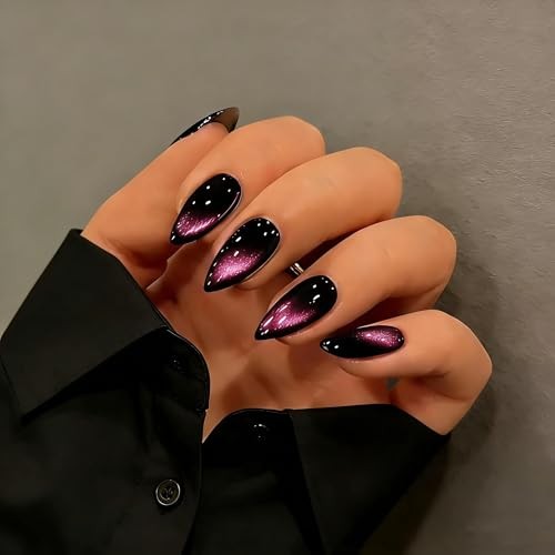 Cat Eye Press On Nails Almond – Dark Pink Press On Nails almond black pink