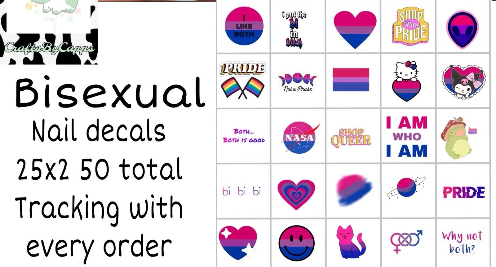 Bisexual Pride Waterslide Decals Finger Nail, Instructions (set of 50) KC