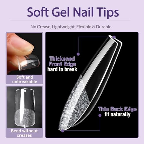 Nail Tips, 480pcs Soft Gel Nail Tips Square Shape Fake Clear Medium Square