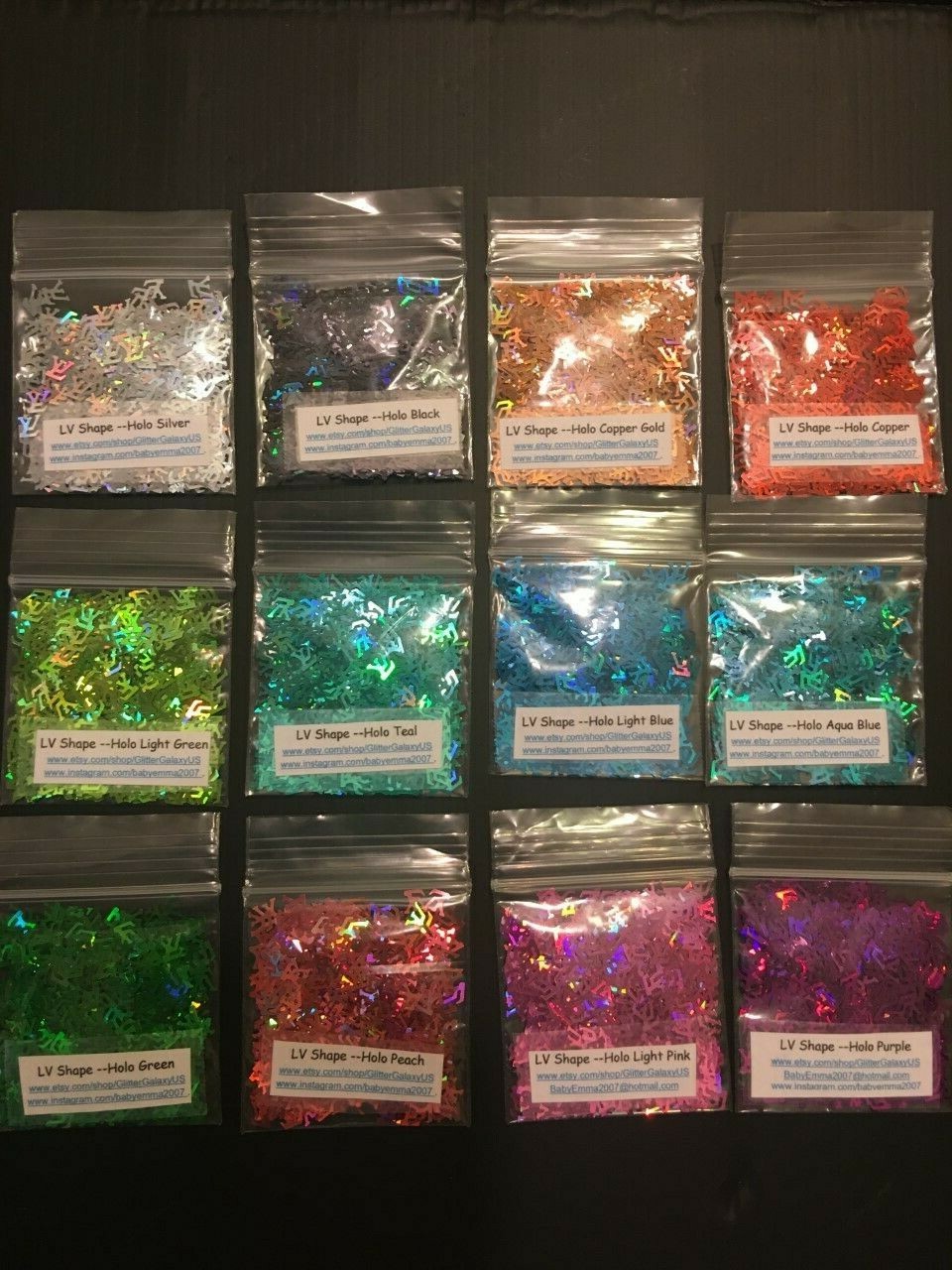 Holographic (Light Green) Glitter Nail Art 2 letter alphabet confetti L-US-tsp