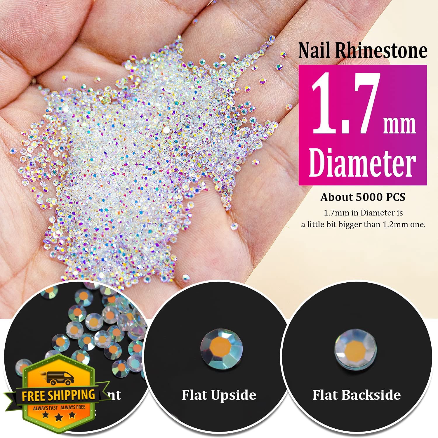 Tiny Nail Rhinestones 5000PCs 1.7mm Pixie AB Crystals