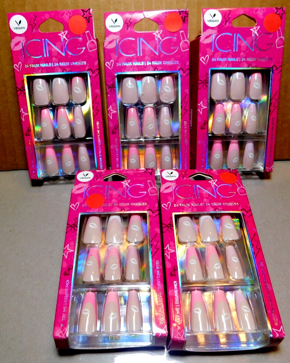 CBI Distributing Corp.~Icing 24 Faux Nails Vegan Pink, Tan, & White Lips