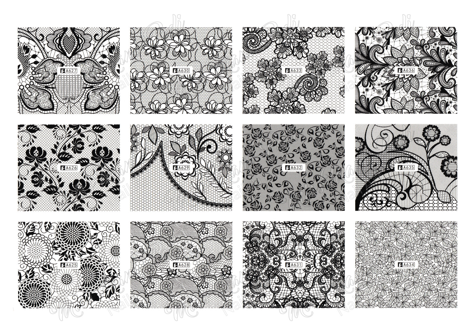 40 Sheets White Black Lace Nail Decals Water Transfers Wedding Stickers DIY NS11