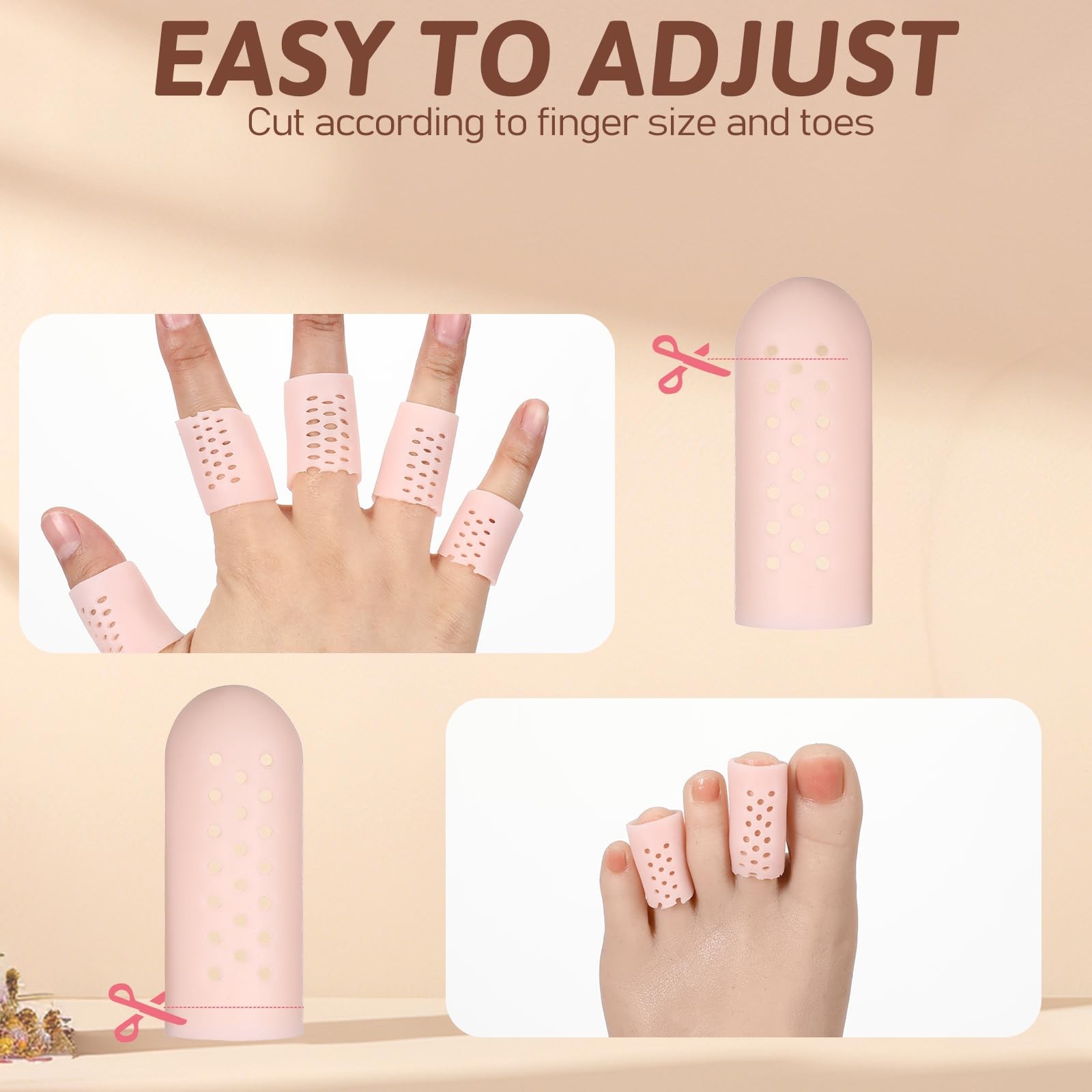 12Pcs Gel Finger Cots w/ Air Holes Silicone Finger Protectors Rubber Finger Tips