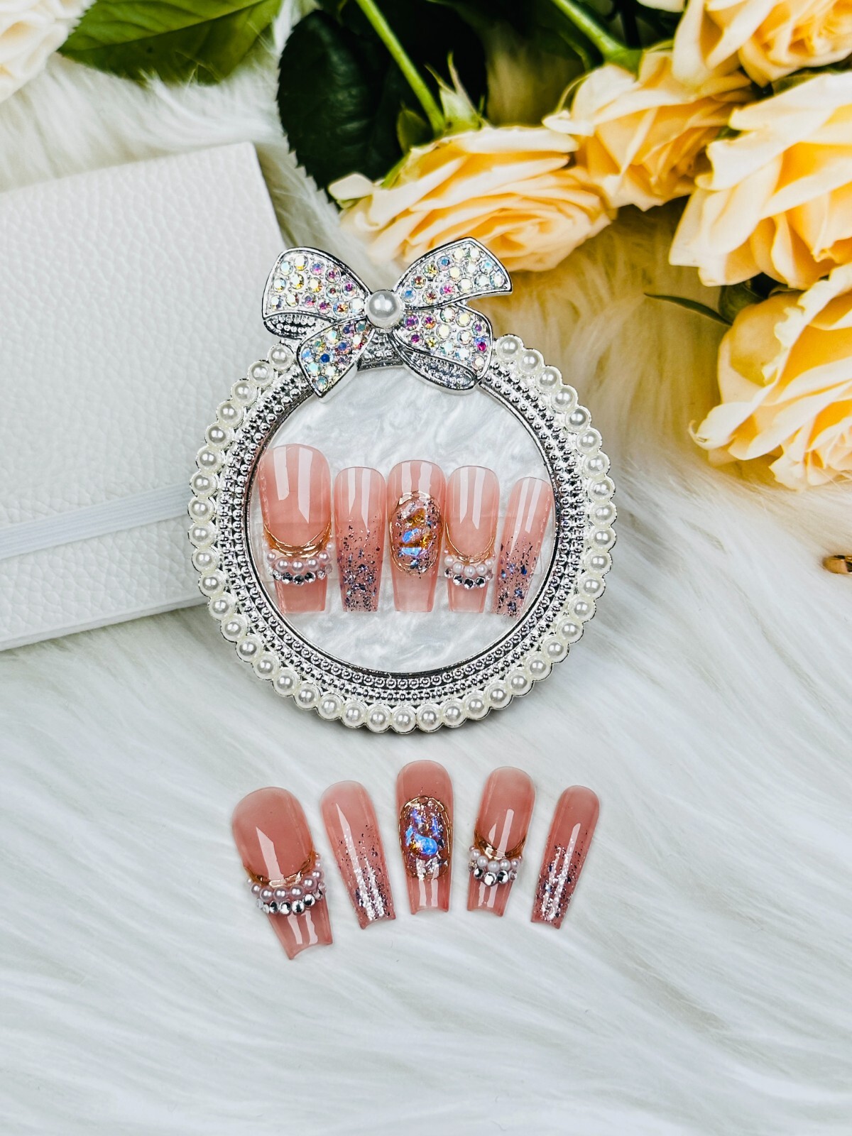 Glitter Pearl Sequins Press-On Nails
